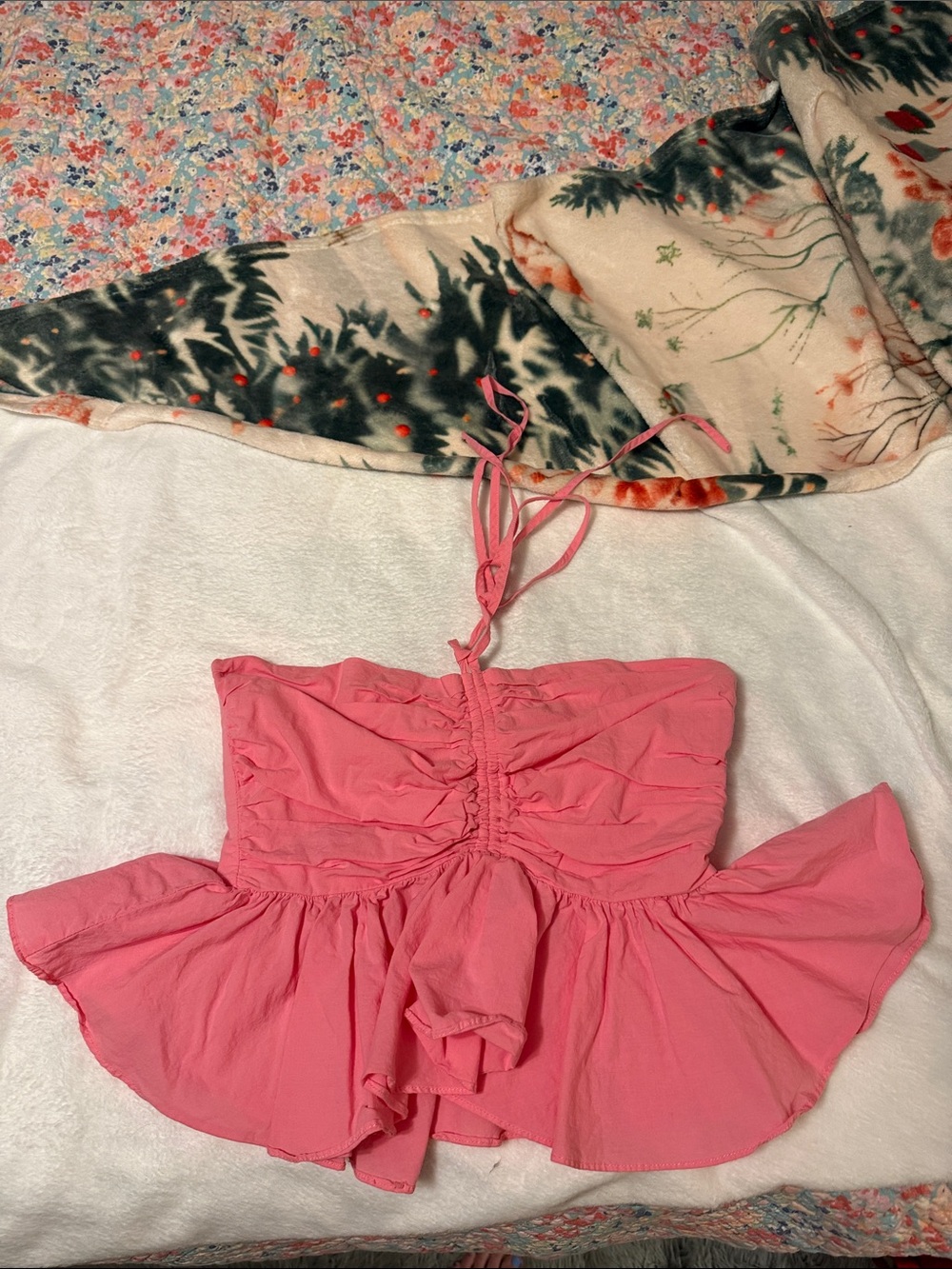 Petal & Pup Pink Ruffled Strapless Peplum Top